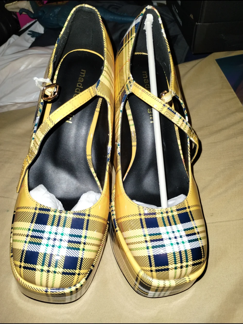Madden Girl Khloie Platform Mary Jane Pumps in Yellow Plaid